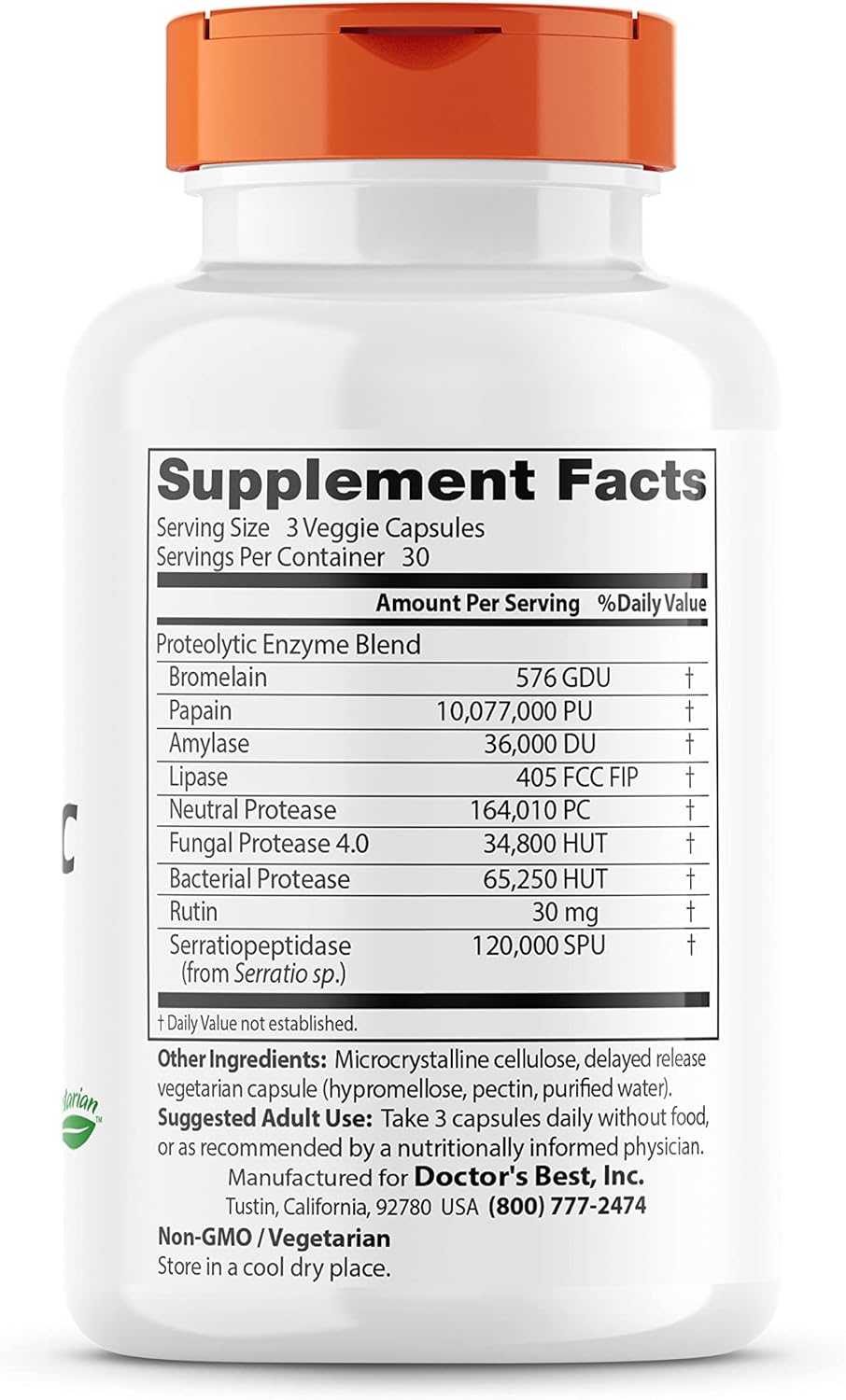 Doctor's Best Proteolytic enzymes, digestion, Muscle, Joint, Non-Gmo, Gluten Free, Vegetarian, 90 Veggie Caps