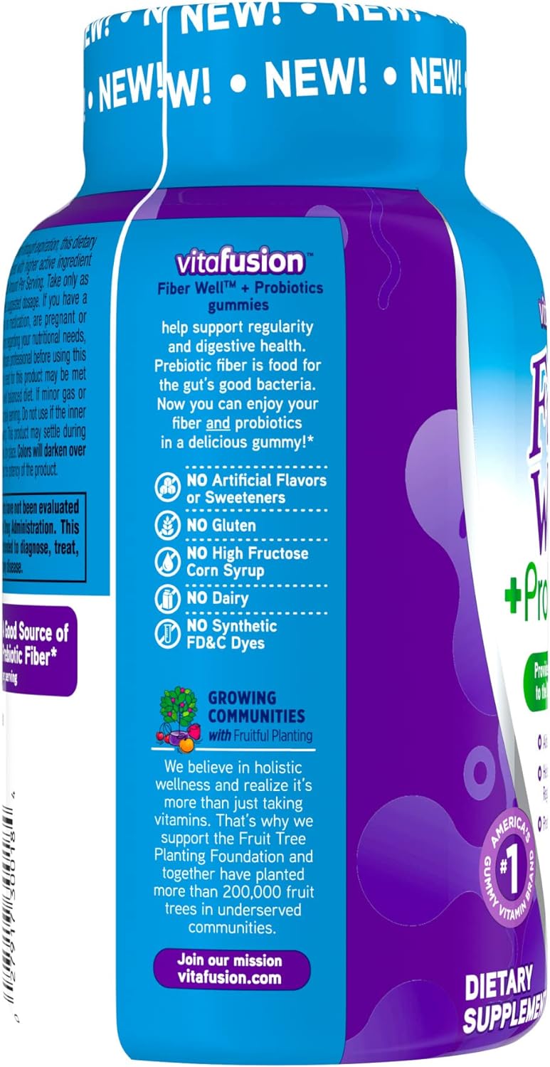 Vitafusion Fiber Well + Probiotics Gummies for Adults, 60 Count