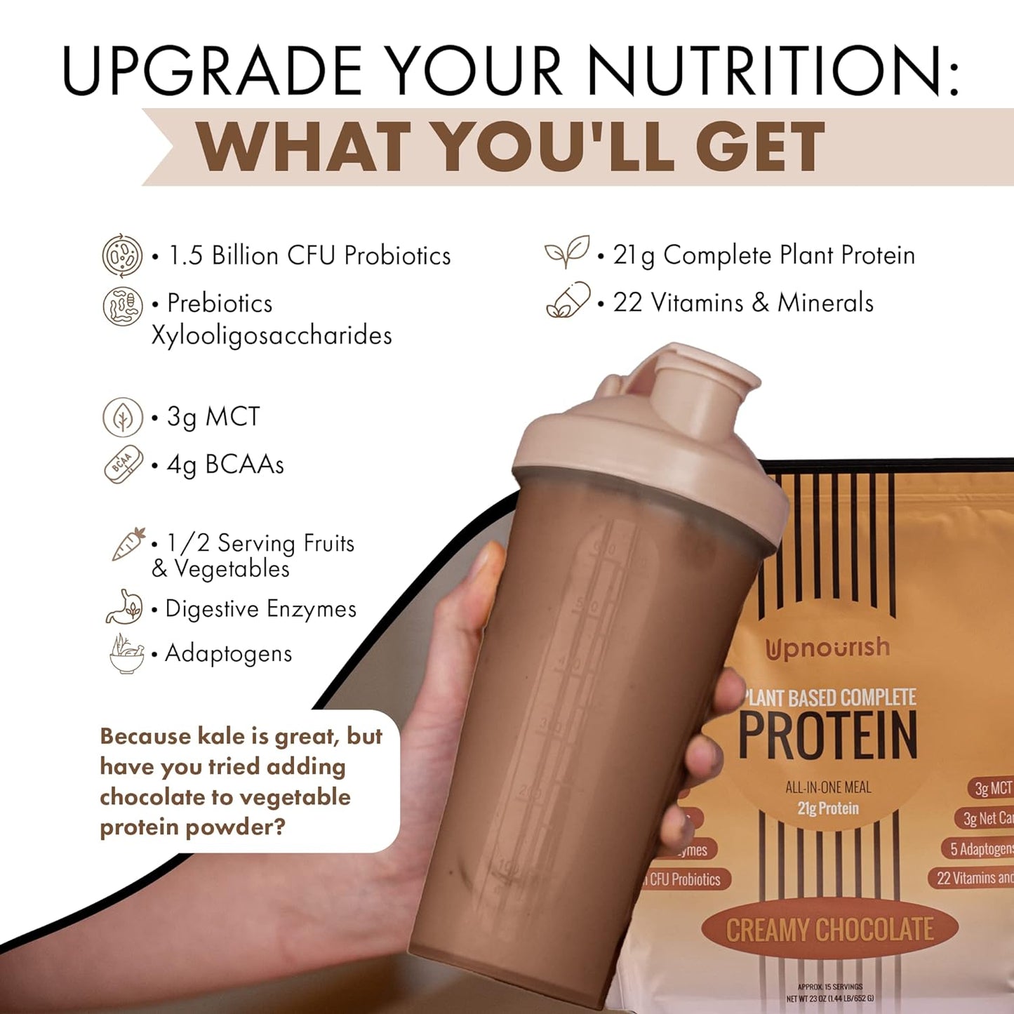 UpNourish Chocolate Vegan Protein Powder, Meal Replacement Shake