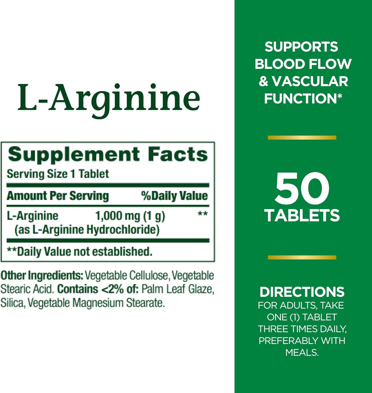 Nature's Bounty L-Arginine, 1000 mg, Tablets, 50 Count