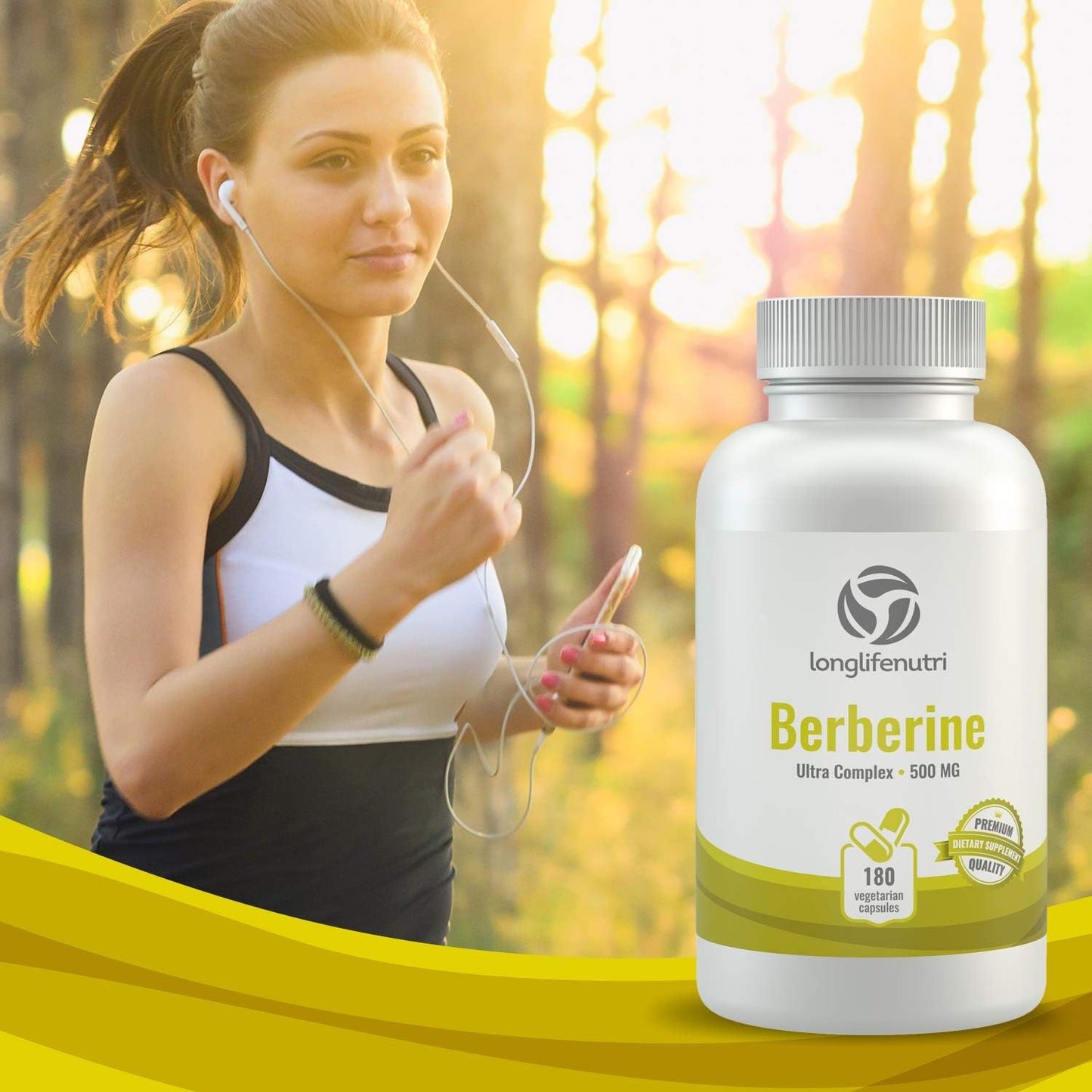 LongLifeNutri Berberine Supplement  180 Vegetarian Capsules