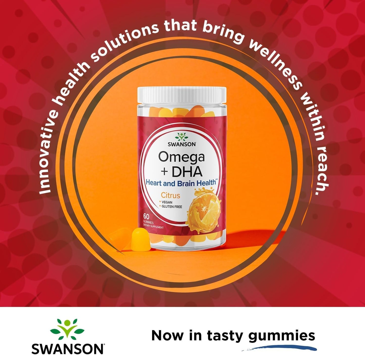 Swanson Adult Omega + DHA Gummies -  Promoting Brain & Heart Health 60 gummies