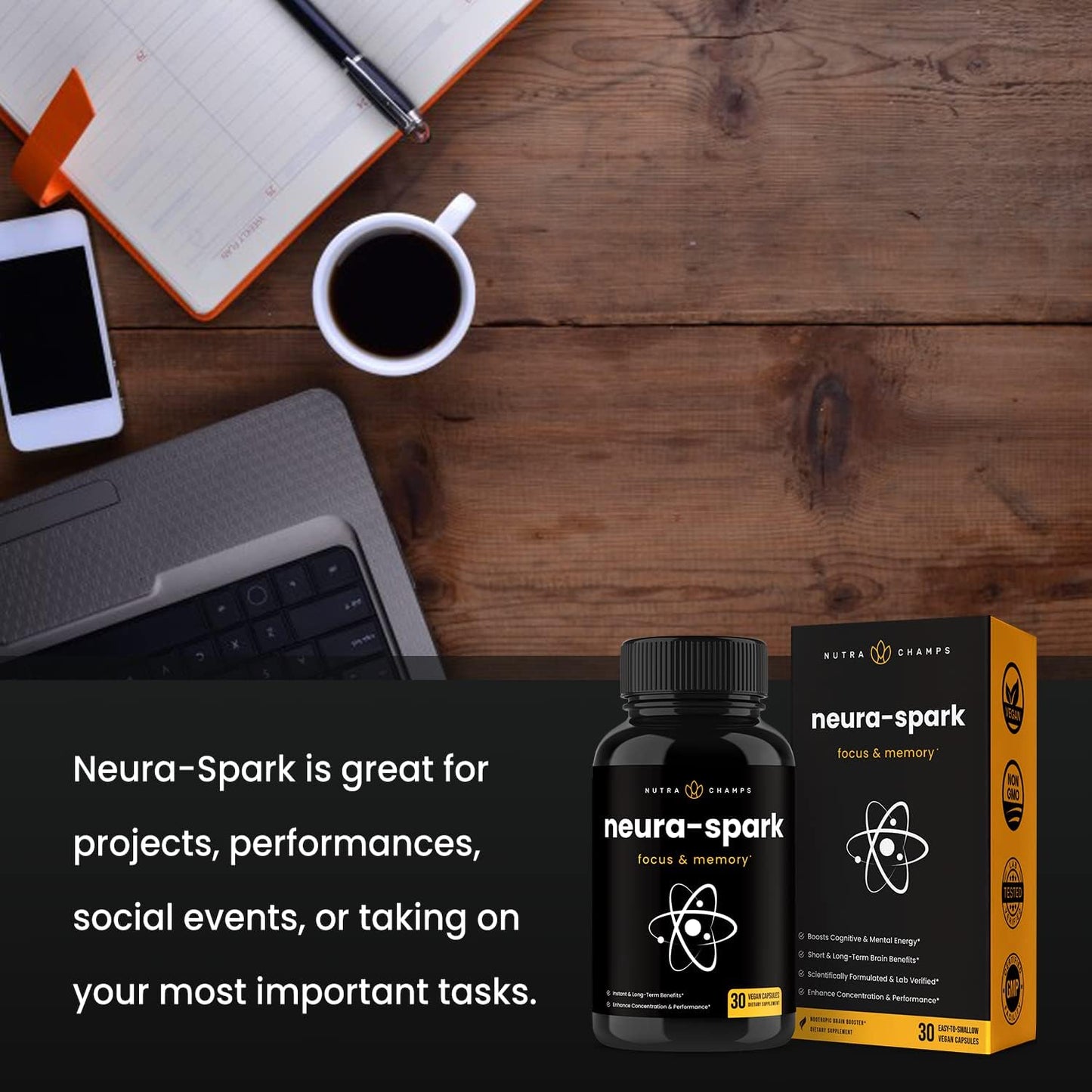 NeuraSpark Premium Brain Supplement for Focus, Memory & Mental Energy - 30 capsles