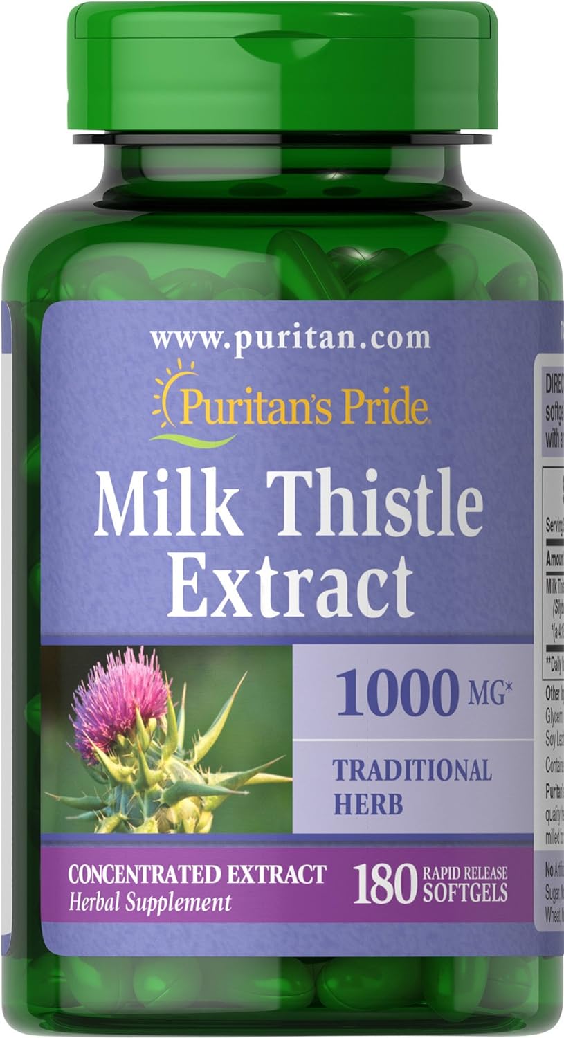 Puritan's Pride Milk Thistle 4:1 Extract 1000 Mg (Silymarin) Softgels,for Liver Support ,180 Count