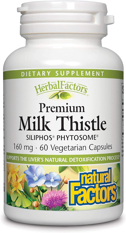 Natural Factors HerbalFactors Premium Milk Thistle, Liver Health Formula, 60 Capsules