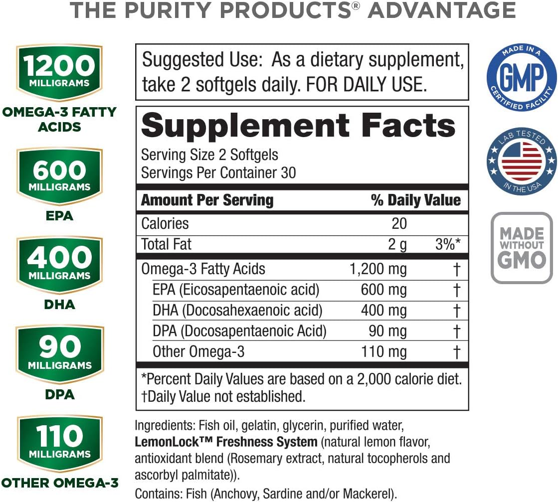 Purity Products - Ultra Pure Omega 3,60 softgels, Blue