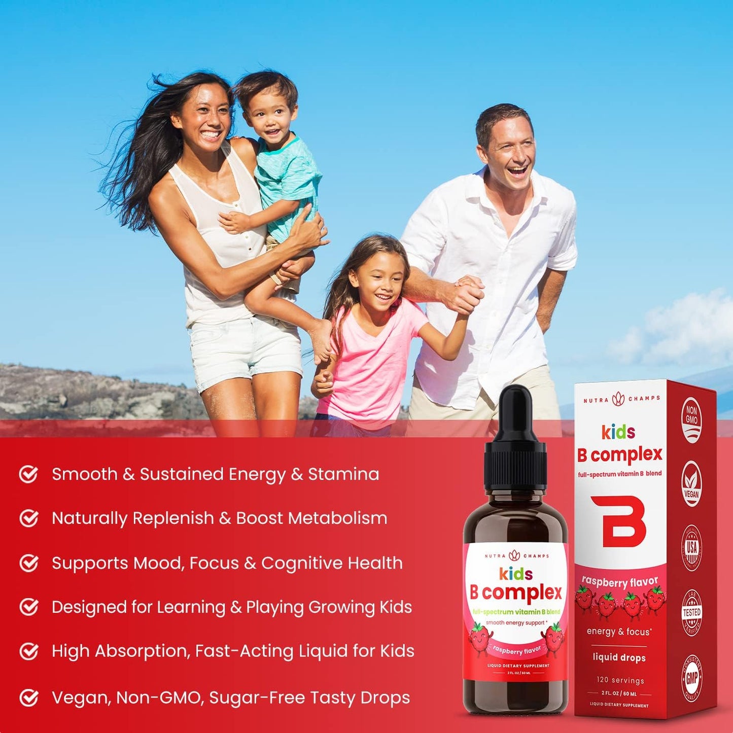 Vitamin B Complex for Kids | B1, B2, B3, B6, B7, B9 & Methyl B12 120 servings