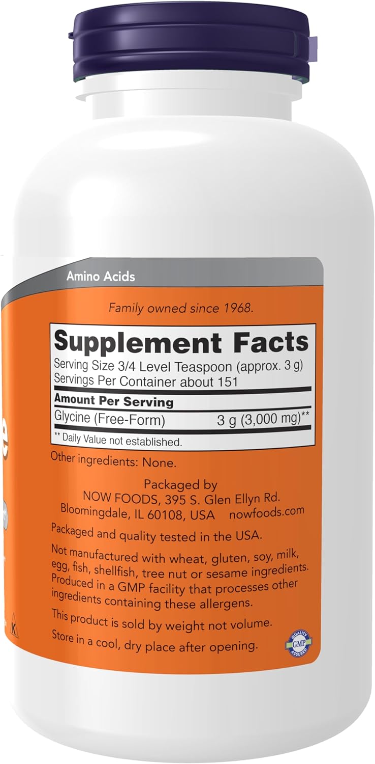 NOW Supplements, Glycine Pure Powder, Promotes Restful Sleep*, Neurotransmitter Support, 1-Pound