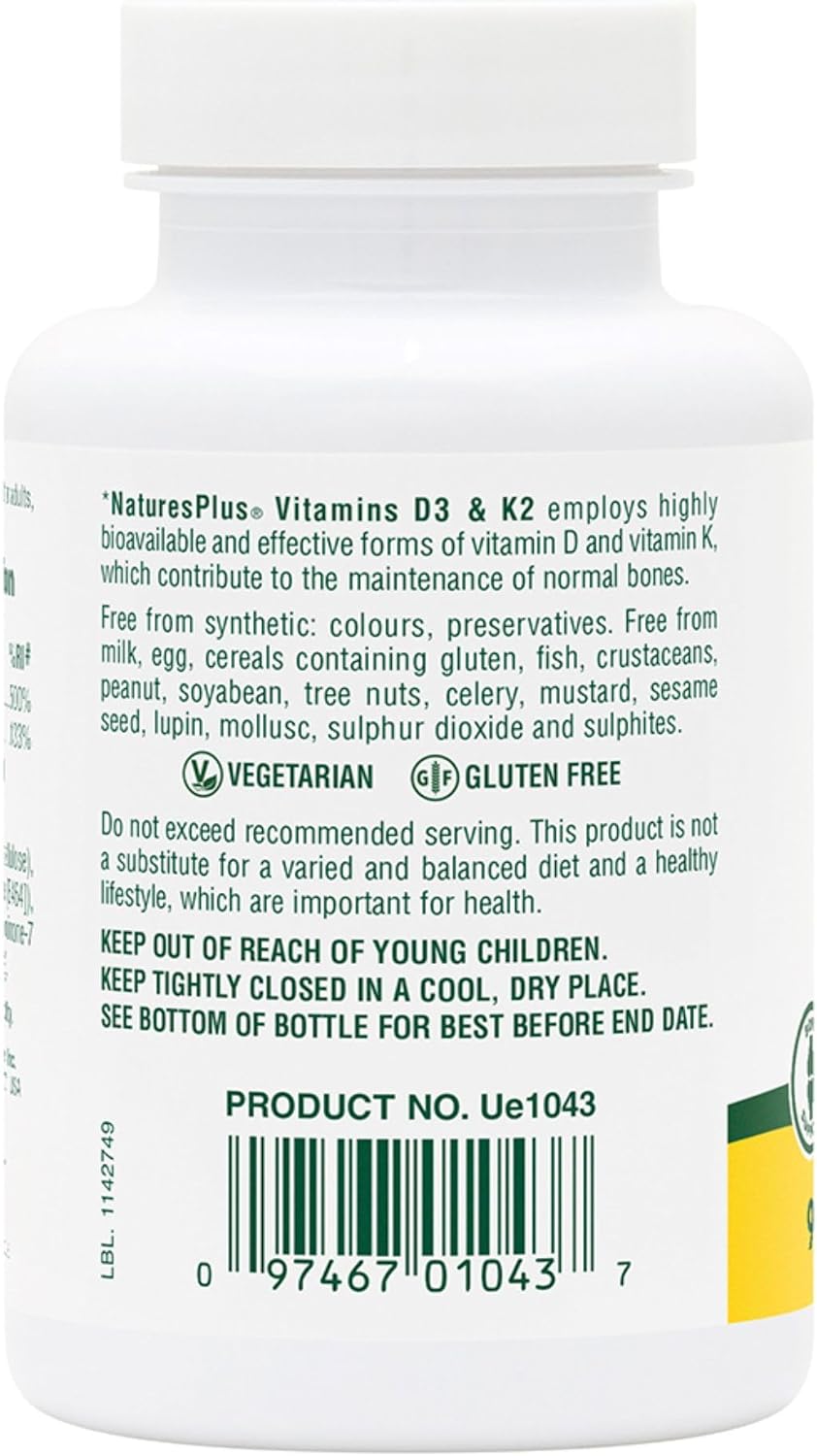 Nature's Plus - Vitamin D3 1000 IU/Vitamin K2 100 mcg, 90 vegetarian capsules