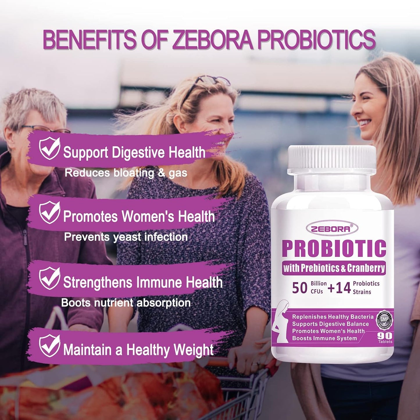 ZEBORA Probiotics for Women Digestive Health 90 Tablets