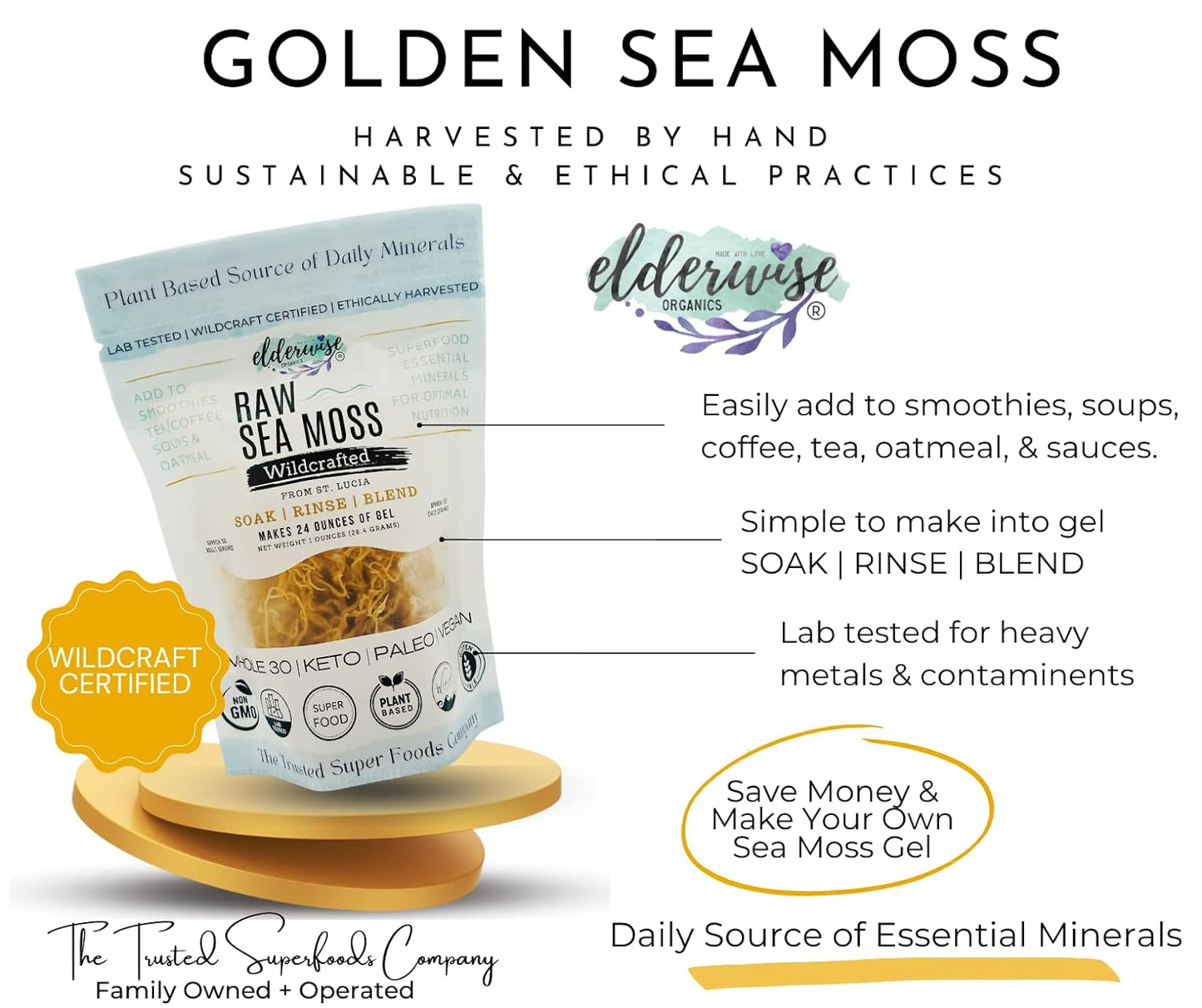 Elderwise Sea Moss Golden & Irish Sea Moss Golden BundleMakes 20oz & 30oz Gel