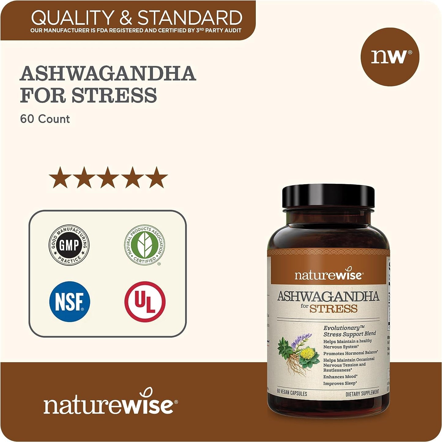 NatureWise Ashwagandha for Stress 60 count