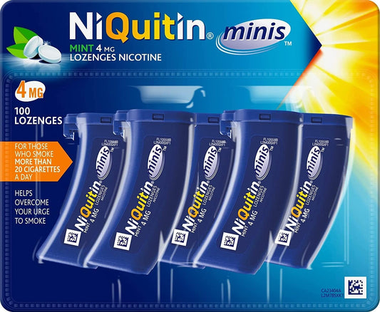 NiQuitin Minis Mint 4 mg Lozenges - Effective Smoking Craving Relief - Practical Pocket- 100 Mini Lozenges