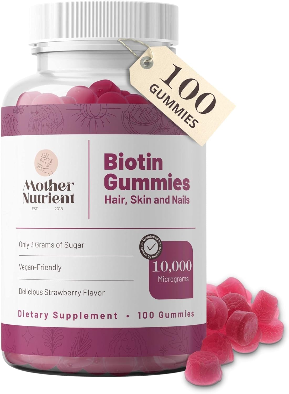 Biotin Gummies Supplements for Women and Men Vegan - 100 gummies