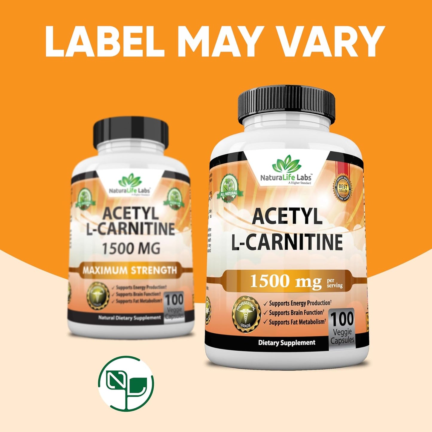 Acetyl L-Carnitine 1,500 mg High Potency Supports 100 Veggie Capsules