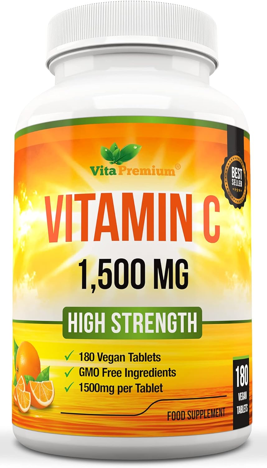 Vitamin C 1500mg per Tablet, High Strength 180 Vegan Tablets