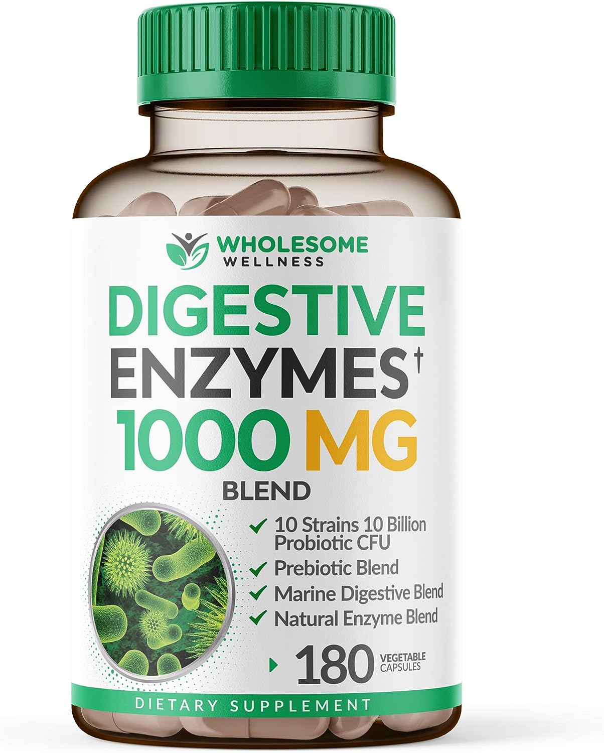 Wholesome Wellness Digestive Enzymes  Prebiotics & Probiotics Supplement 180 count