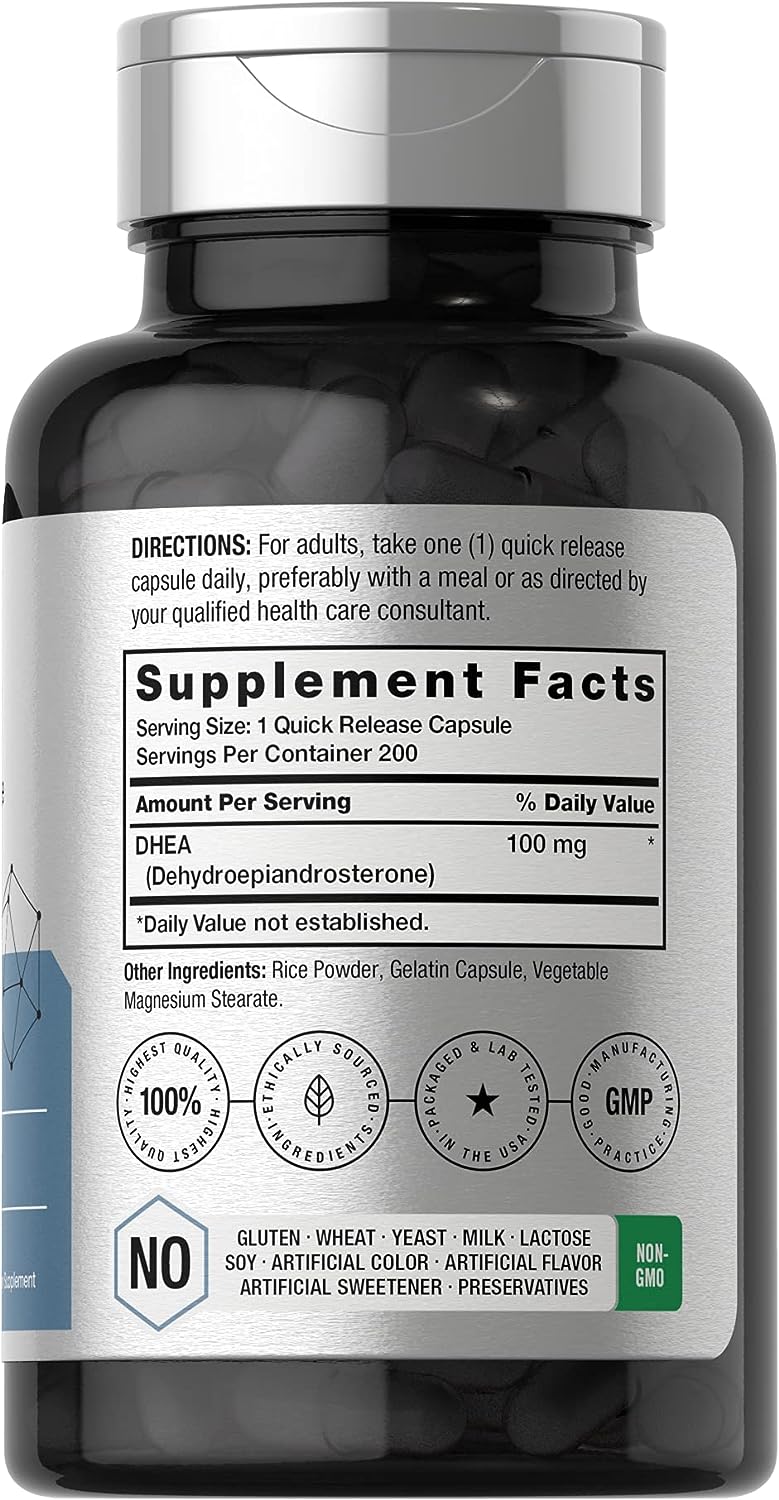 DHEA 200 Capsules   Non-GMO, Gluten Free Supplement by Horbaach