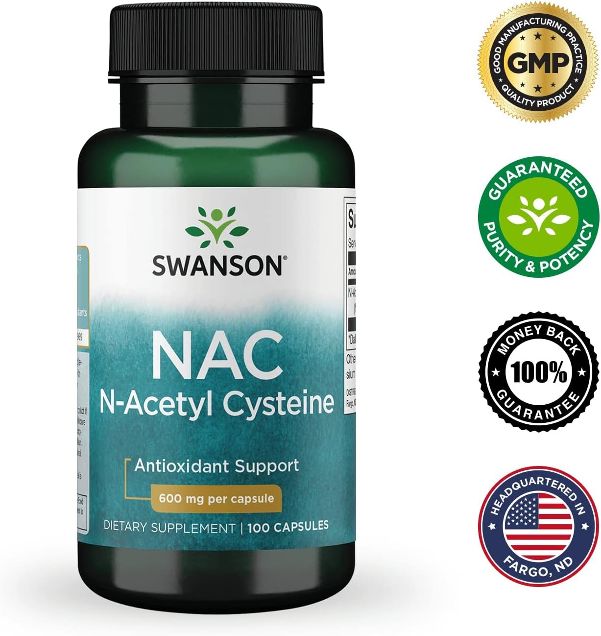 Swanson NAC - N-Acetyl Cysteine - Supplement 100 Capsules