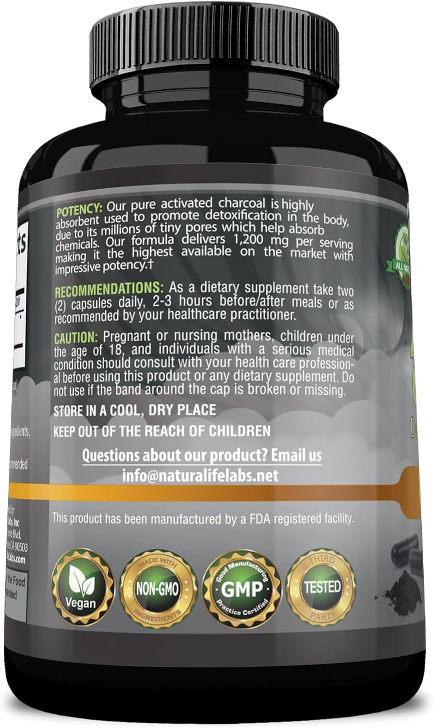 Activated Charcoal Capsules -  Highly Absorbent 100 Vegan Capsules