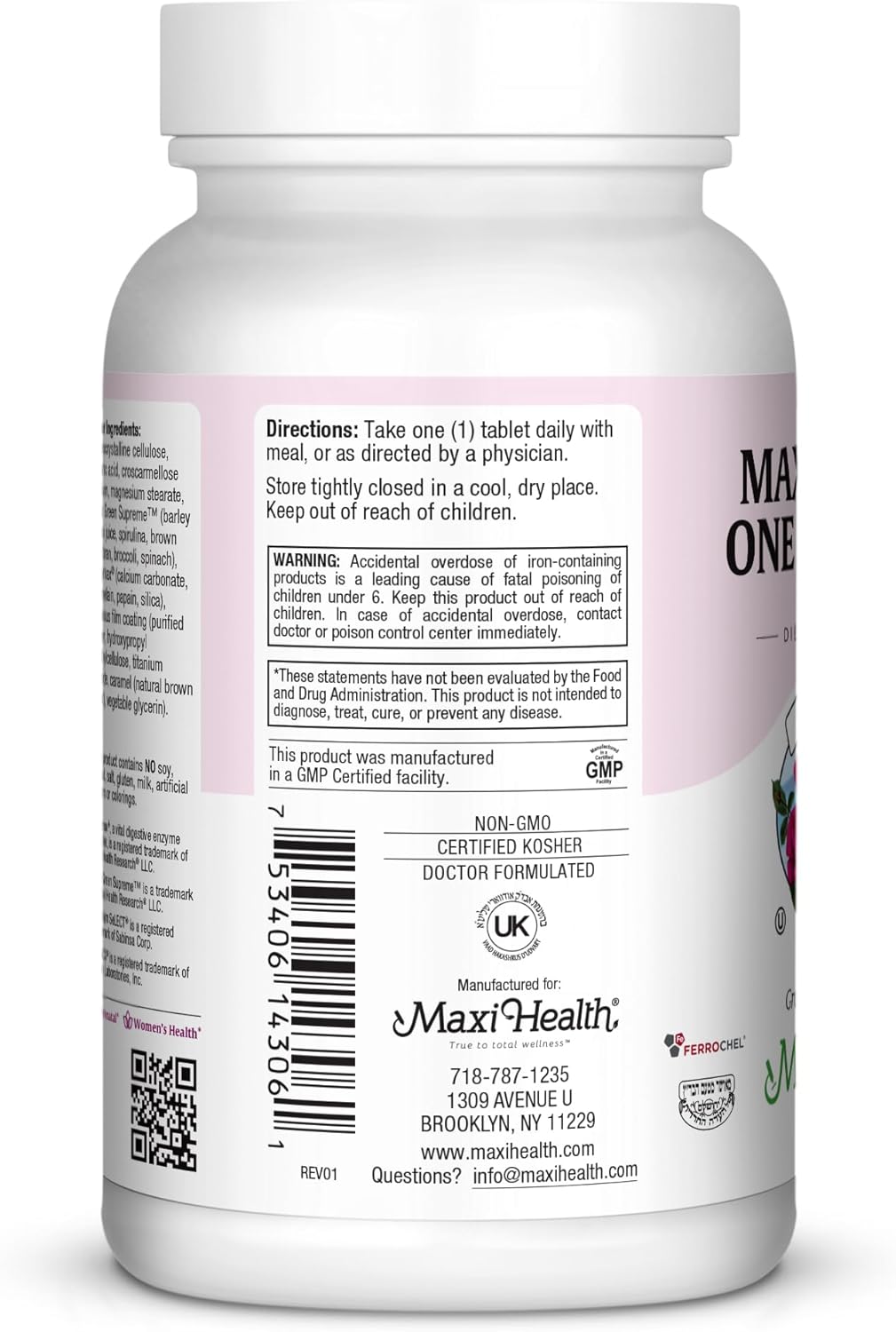 Maxi Health One Prenatal - Womens Prenatal Vitamins with Iron  - 60 Capsules