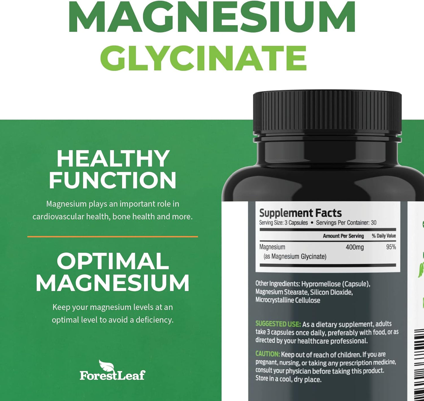 Pure Magnesium Glycinate 400mg High Absorption Magnesium Glycinate 90 Capsules