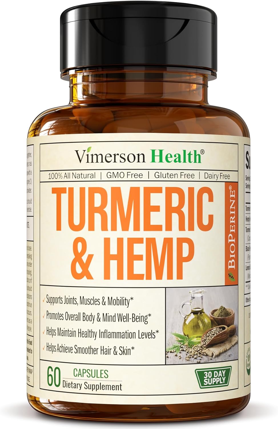 Turmeric and Hemp Capsules - Turmeric Curcumin with Black Pepper 60 capsules