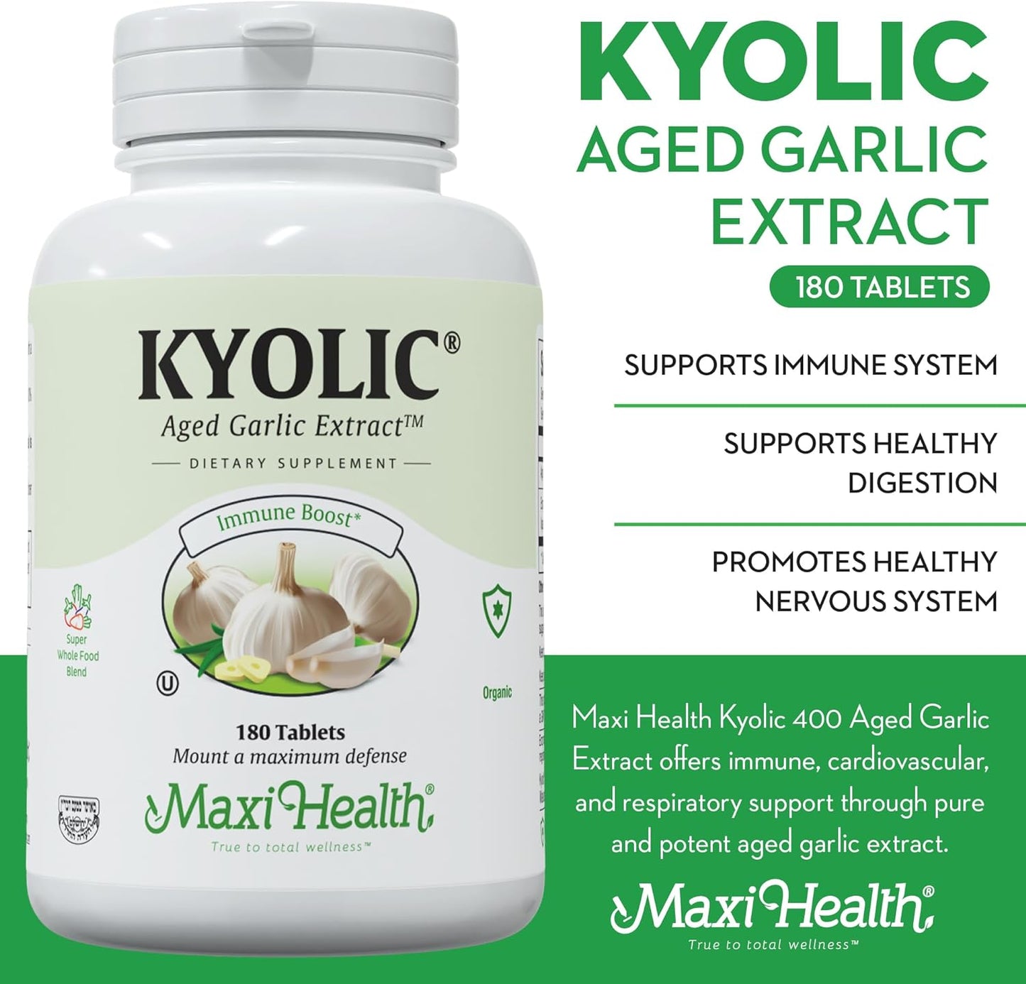 Maxi Health Kyolic Organic Garlic Supplement 180 Count