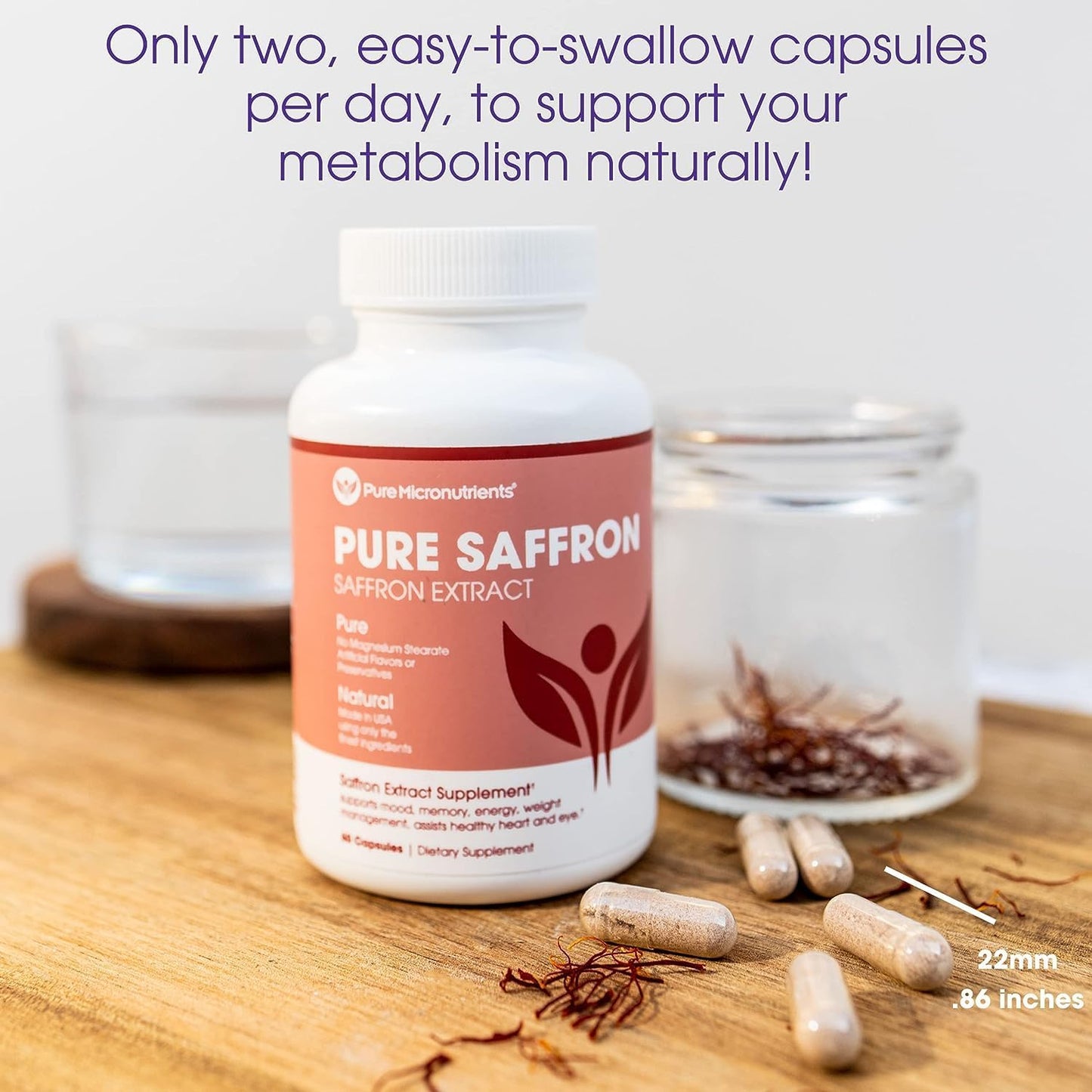 Saffron Supplements - 100% Pure Saffron Extract  60 Capsules