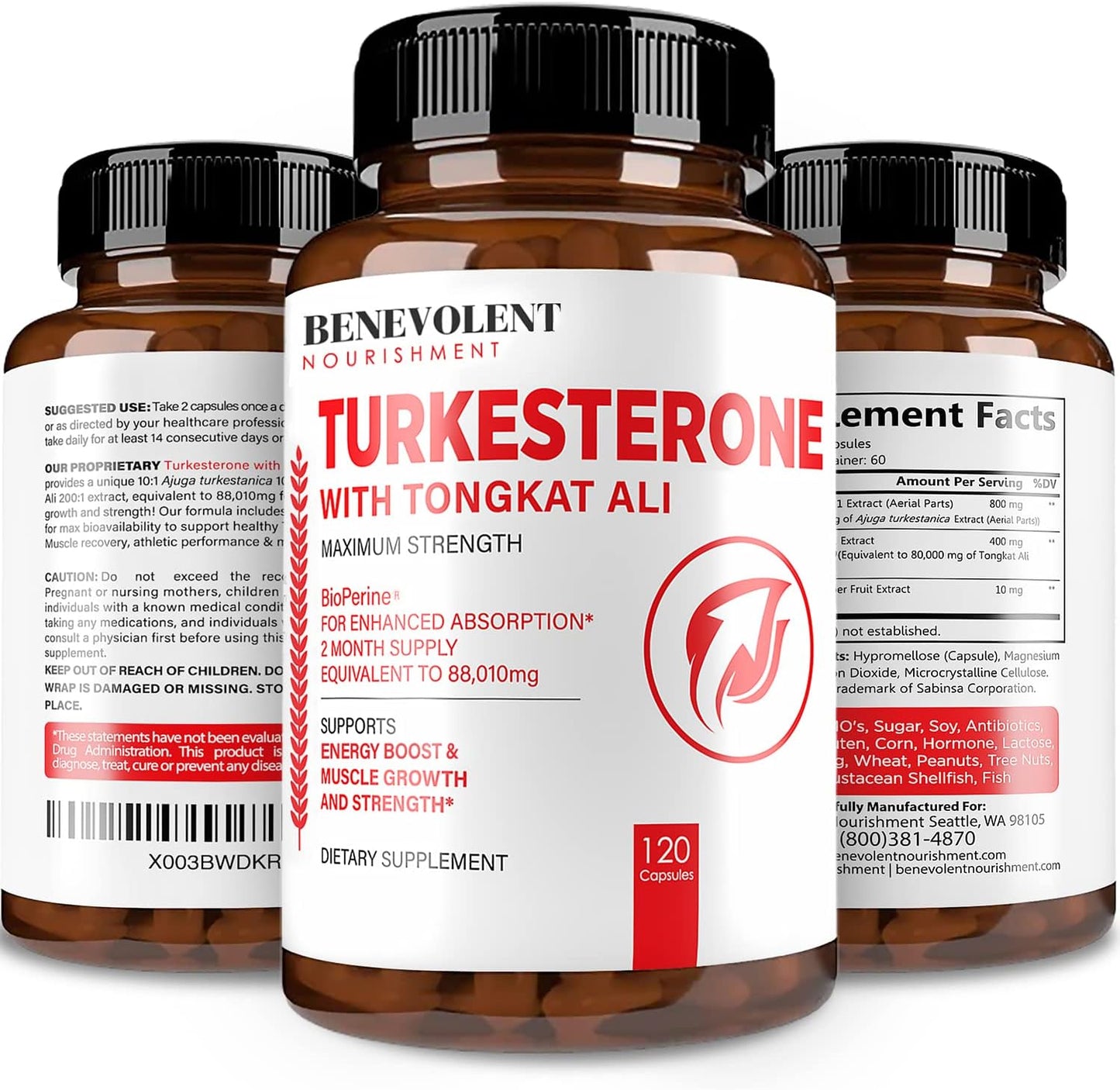 Turkesterone 8,000mg [Highest Purity] + BioPerine® for High Absorption Supplement - 120 capsules