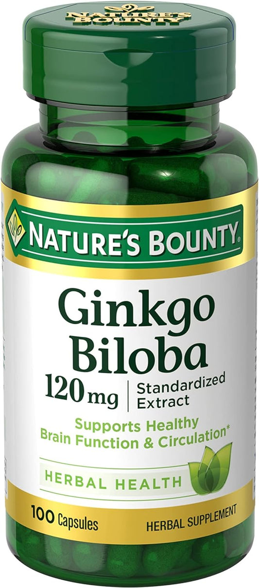 Nature's Bounty Ginkgo Biloba Capsules 120mg, Memory Support Supplement, 100 capsules