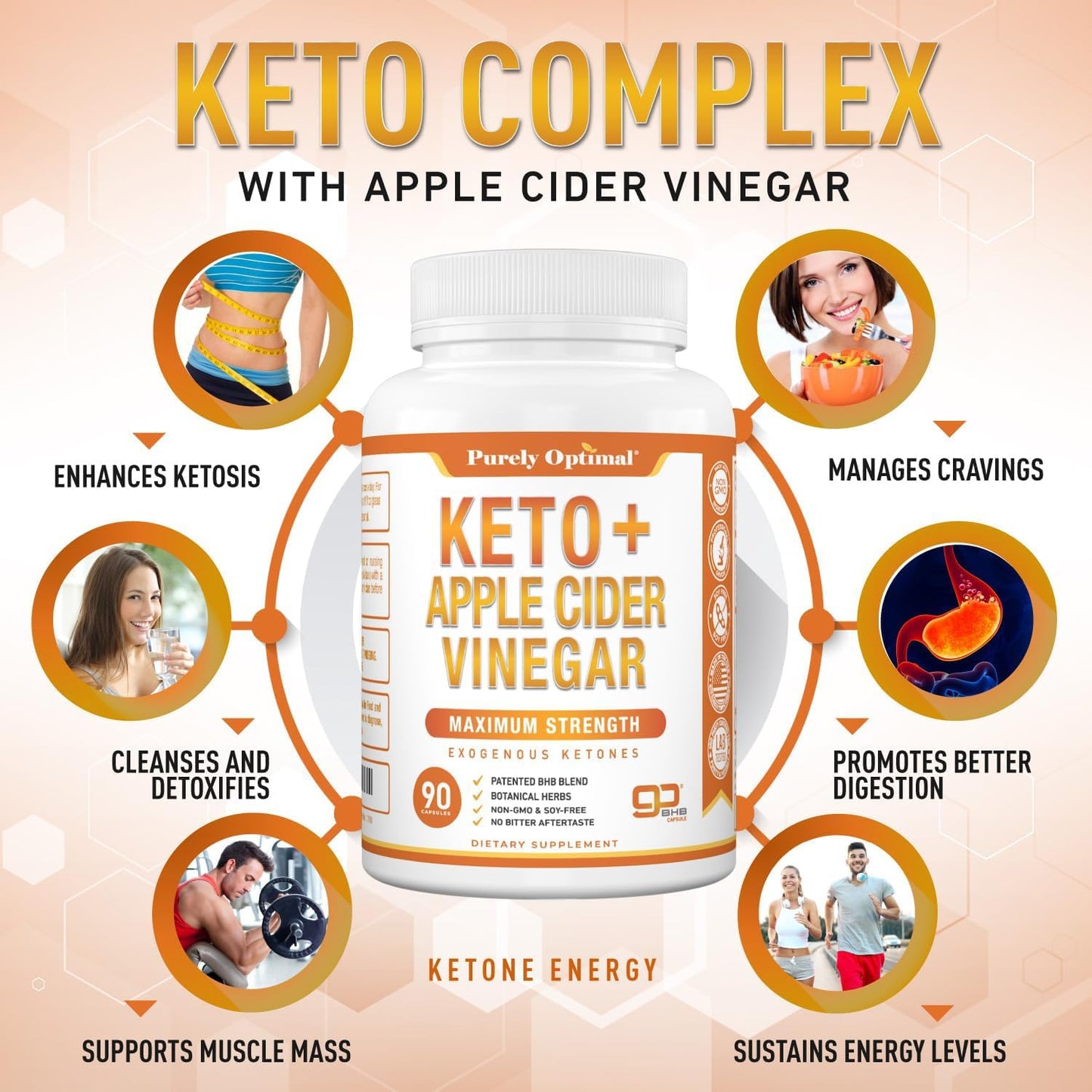 Purely Optimal Keto BHB + Apple Cider Vinegar  90 Capsules