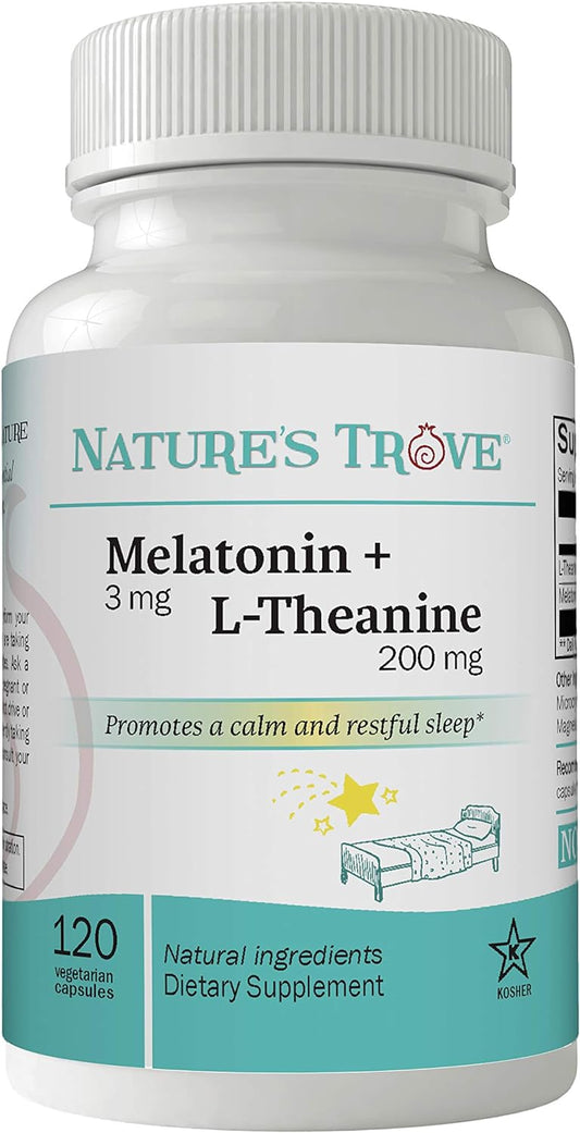 Nature's Trove Melatonin 3mg + L Theanine 200mg 120 Vegetarian Capsules