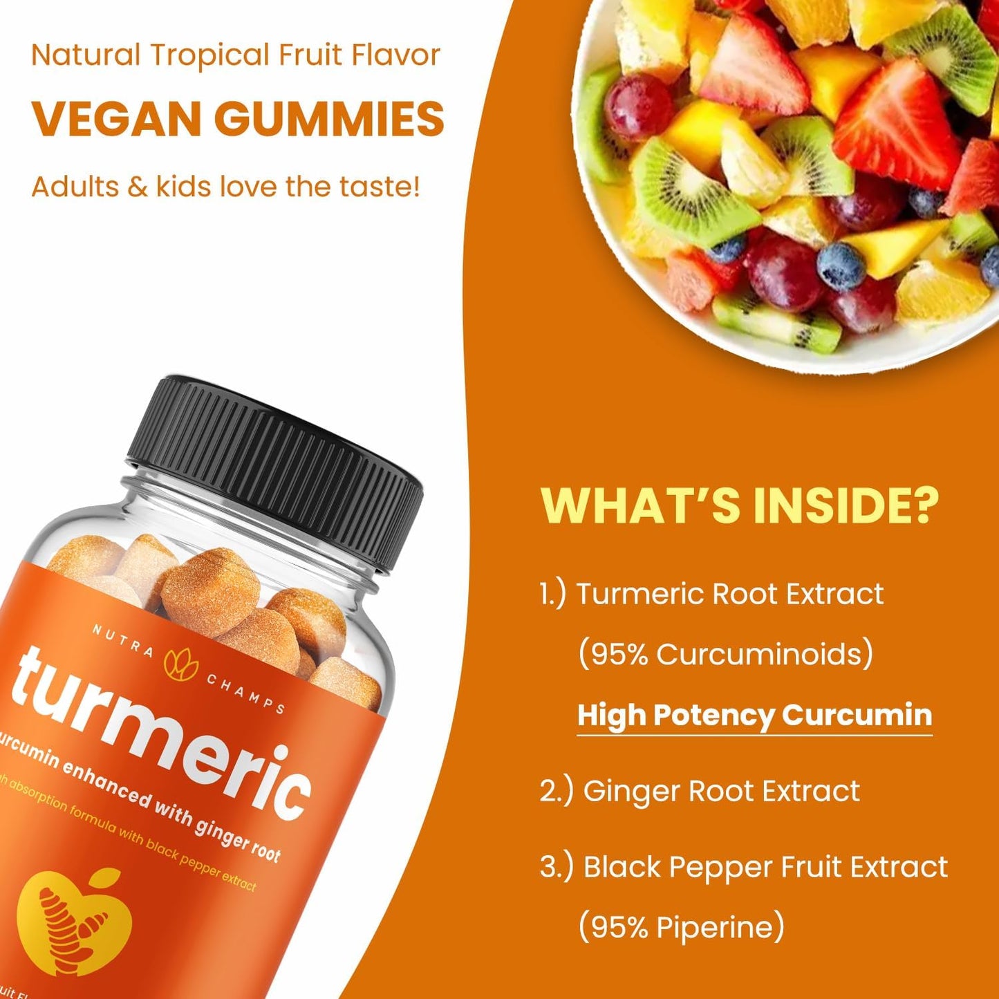 Turmeric Gummies for Adults & Kids with Ginger & Black Pepper Extract 60 gummies