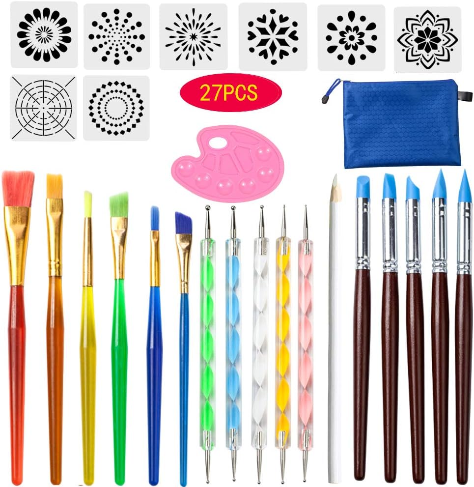 27 PCS Mandala Dotting Tools Stencil Set, Dotting Tools, Brushes and Paint