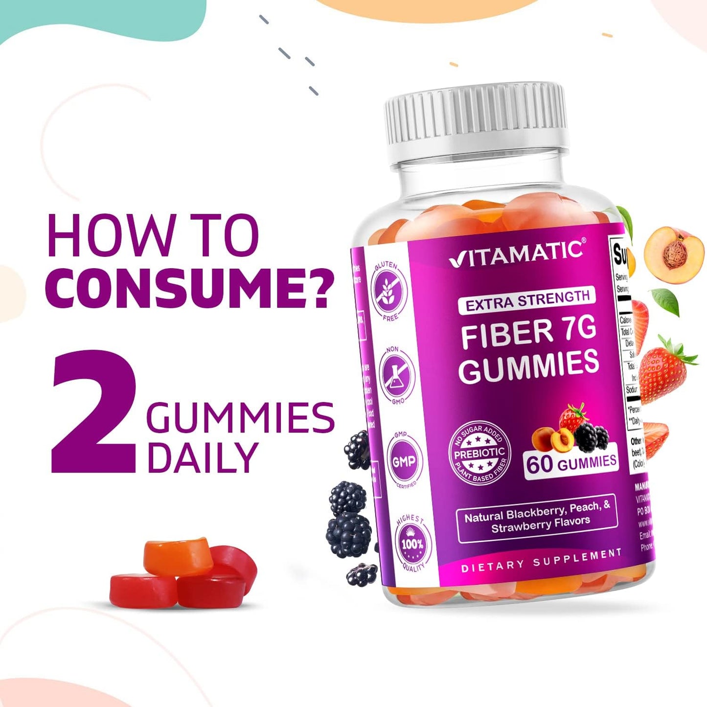 Vitamatic Prebiotic Fiber  60 Gummies for Adults