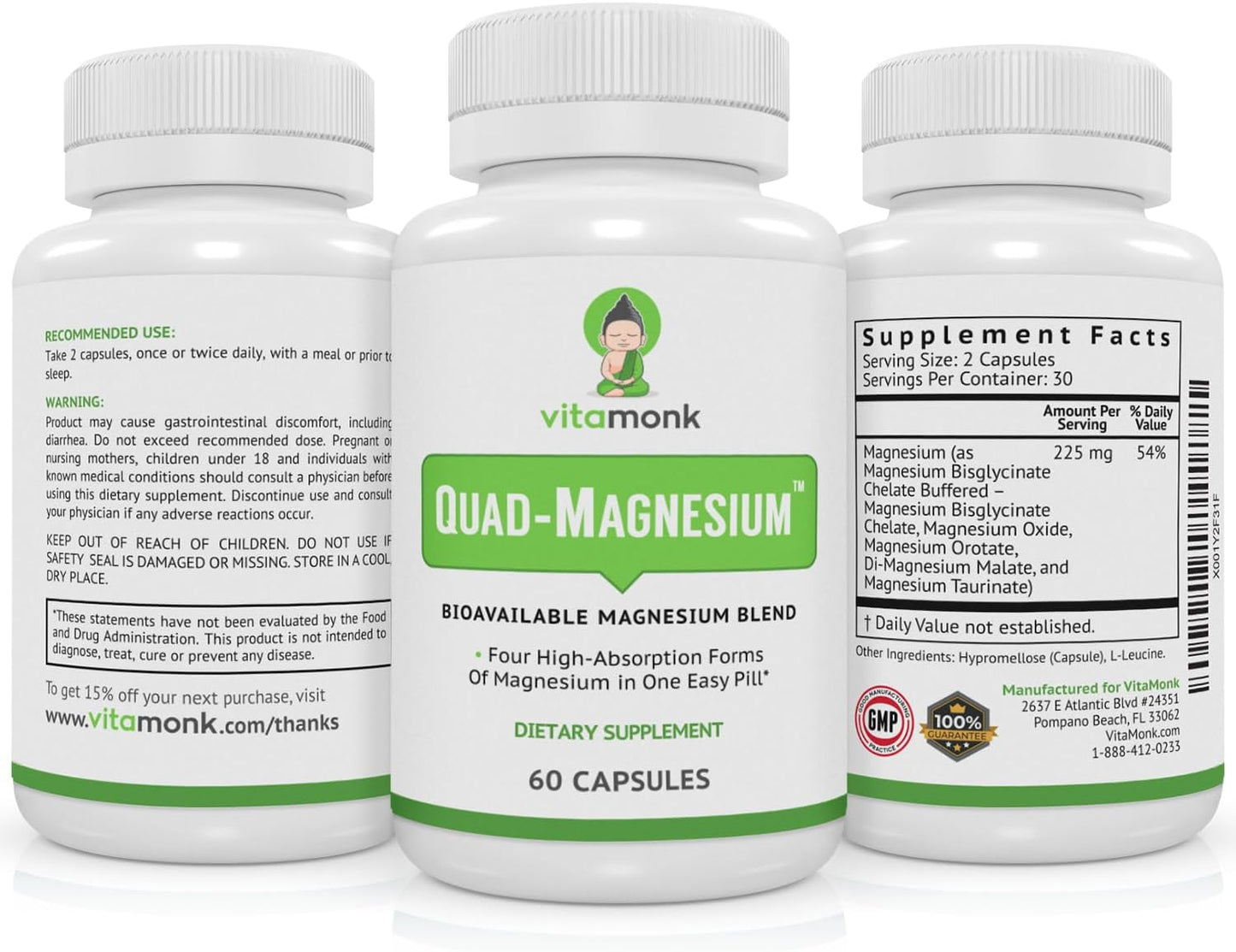 Quad Magnesium Blend by Vitamonk - with Magnesium Orotate, 60 capsules