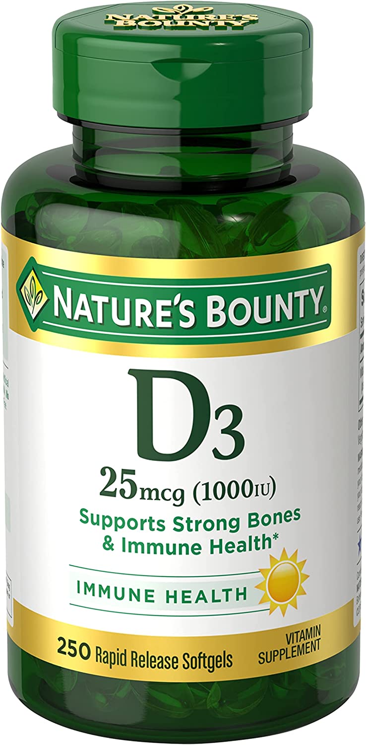 Nature’s Bounty Vitamin D3 1000 IU, Immune Support,250 Softgels