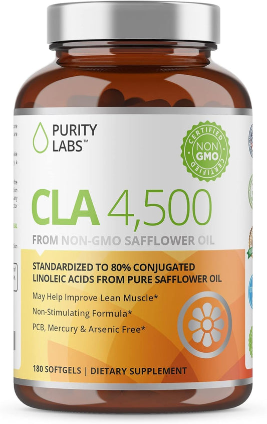 Purity Labs CLA Supplements 4500MG - Non-GMO Safflower Oil - 180 Soft gels