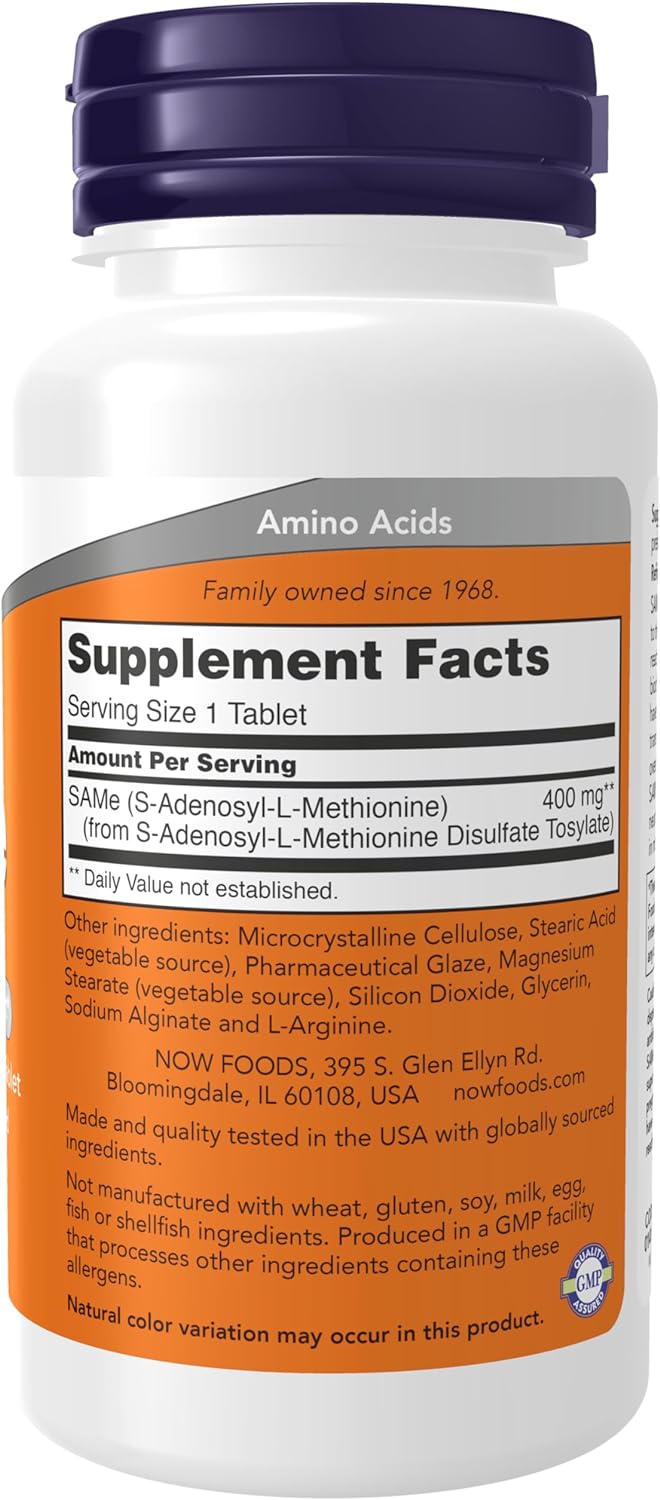 NOW Supplements, SAMe (S-Adenosyl-L-Methionine) 400 mg, Nervous System , 60 Tablets