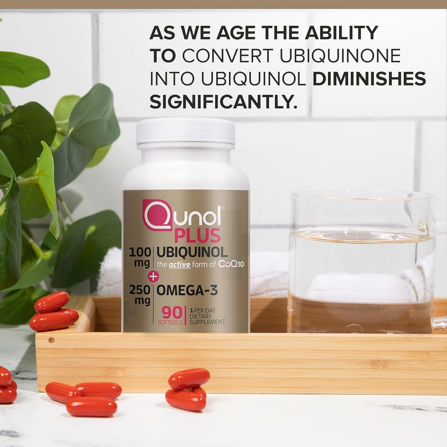 Qunol Plus Ubiquinol + Omega 3, Ubiquinol CoQ10 100mg with 250mg