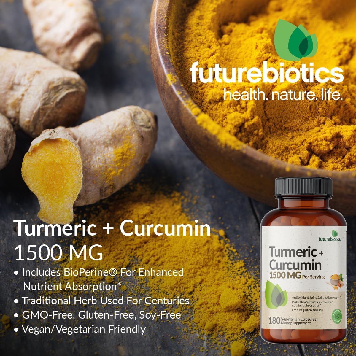 Futurebiotics Turmeric + Curcumin Antioxidant, 90 Vegetarian Capsules