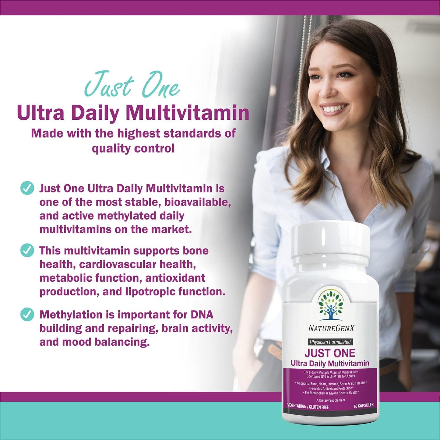 Just One Daily Methylated Multivitamin - 60 Caps Pure Methyl B12