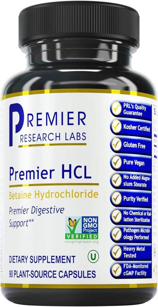 Premier Research Labs Premier HCL - Betaine HCL, Betaine Hydrochloride Supplement - 90 capsules