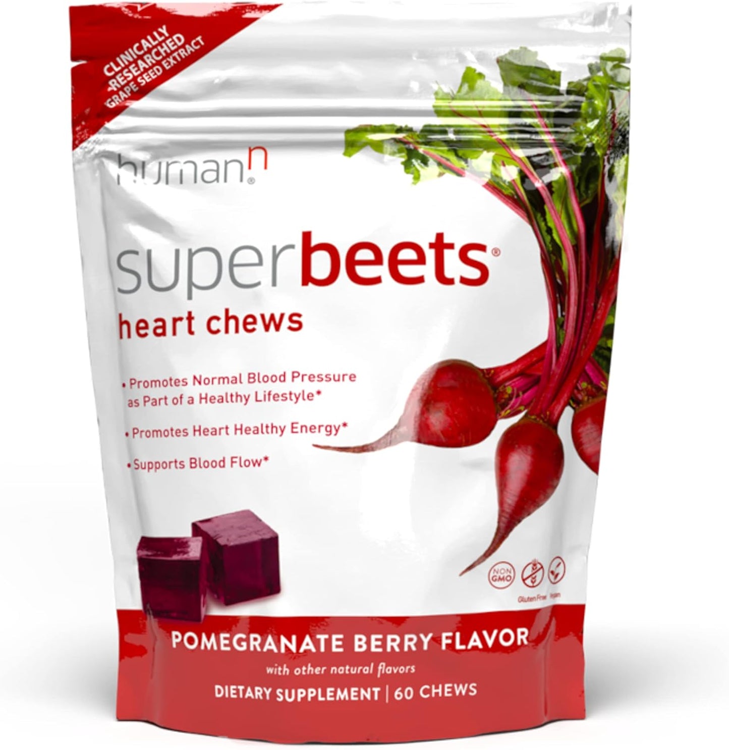 humanN SuperBeets Heart Chews - Nitric Oxide Production and Blood Pressure Support - 60 count