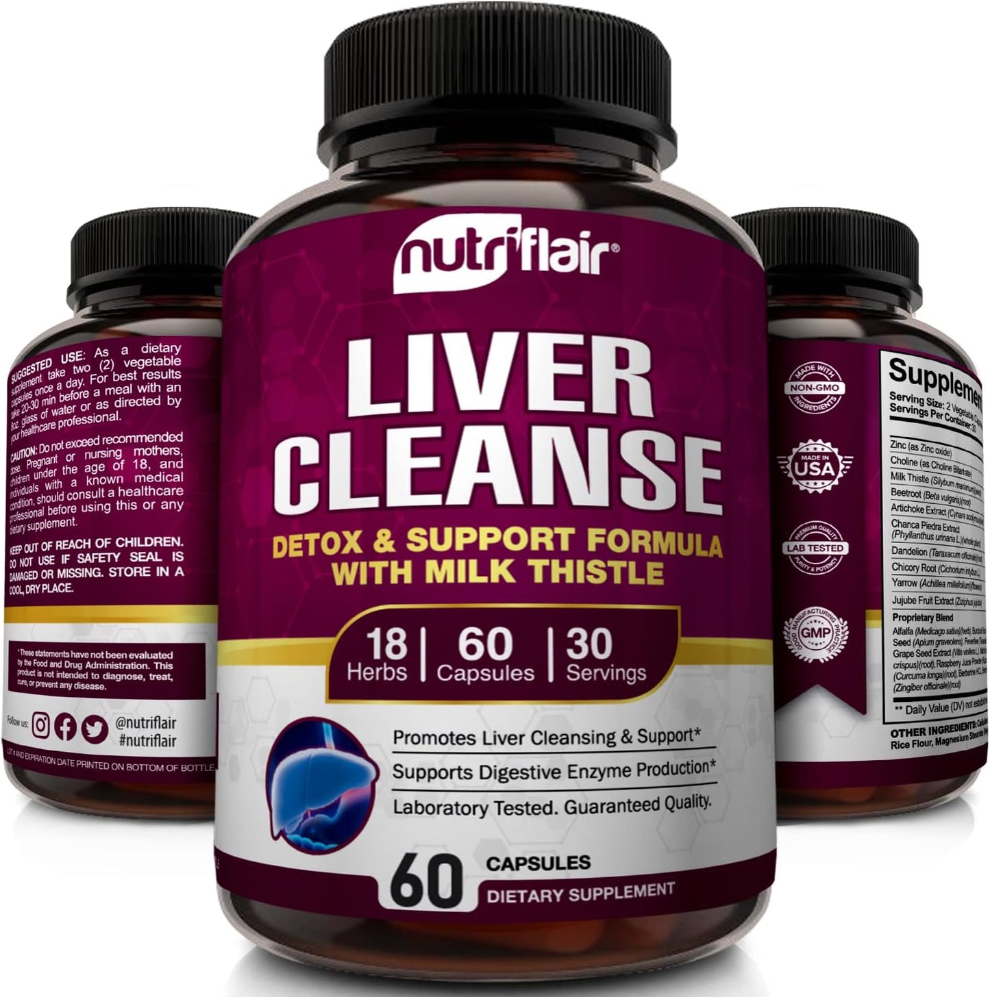 NutriFlair Liver Cleanse Detox & Repair Supplement -  60 Capsules