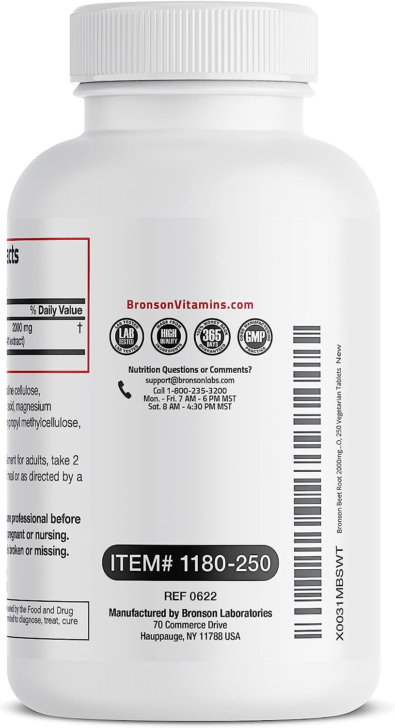 Bronson Beet Root Extra Strength , 250 Vegetarian Tablets