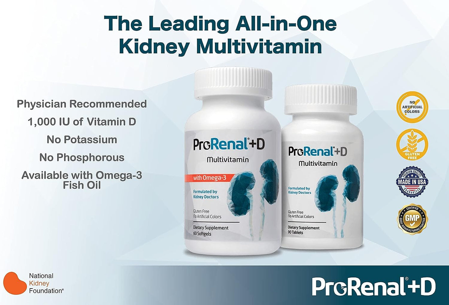 ProRenal+D with Omega-3 Fish Oil Kidney Multivitamin 90-Day Supply