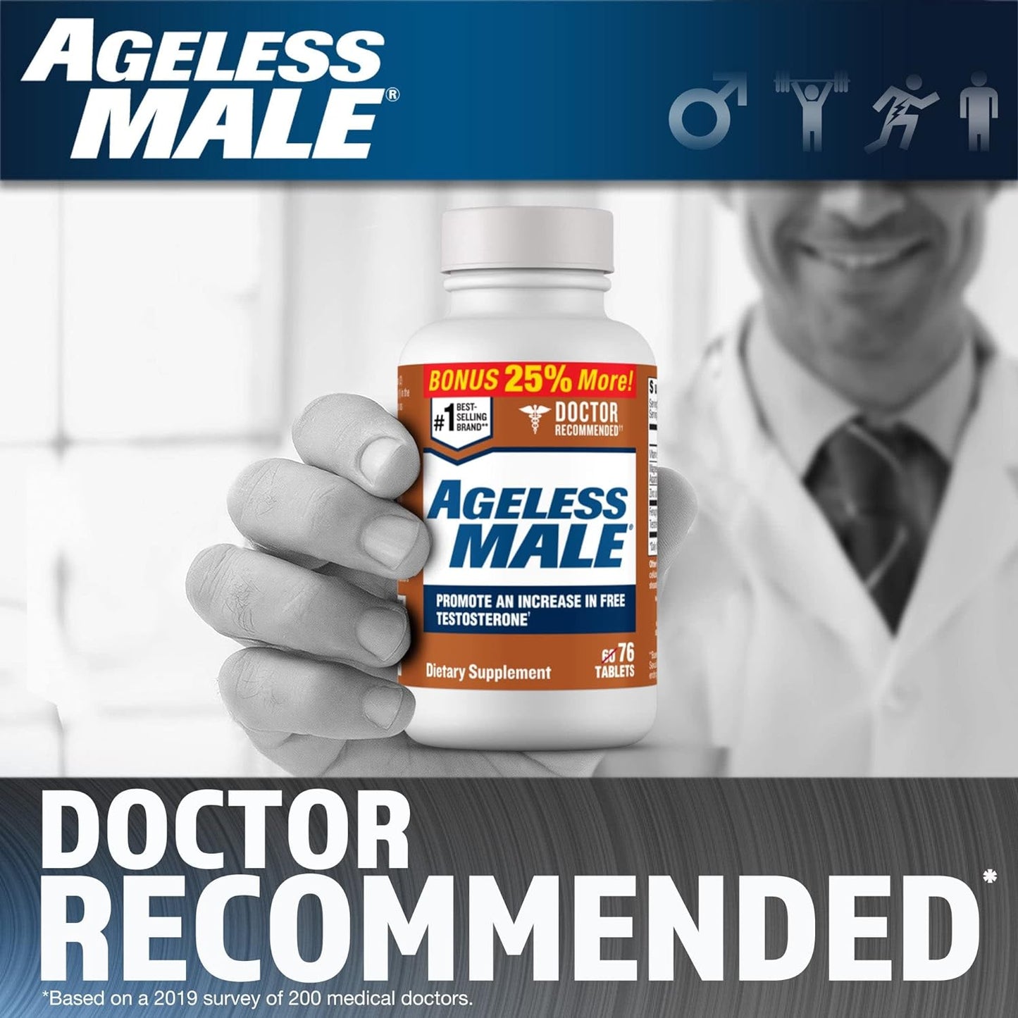 New Vitality Ageless Male Free Testosterone Booster Supplement for Men, 76 Tablets