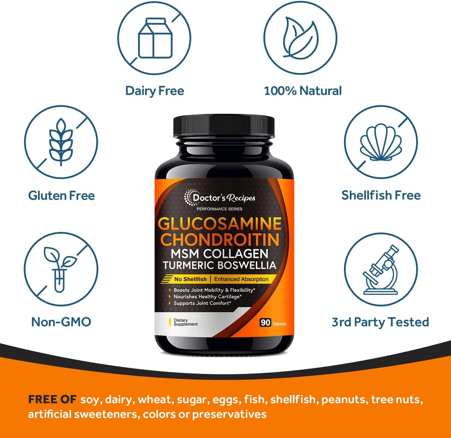 Doctor's Recipes Glucosamine Chondroitin MSM Turmeric Quercetin,90 Tablets